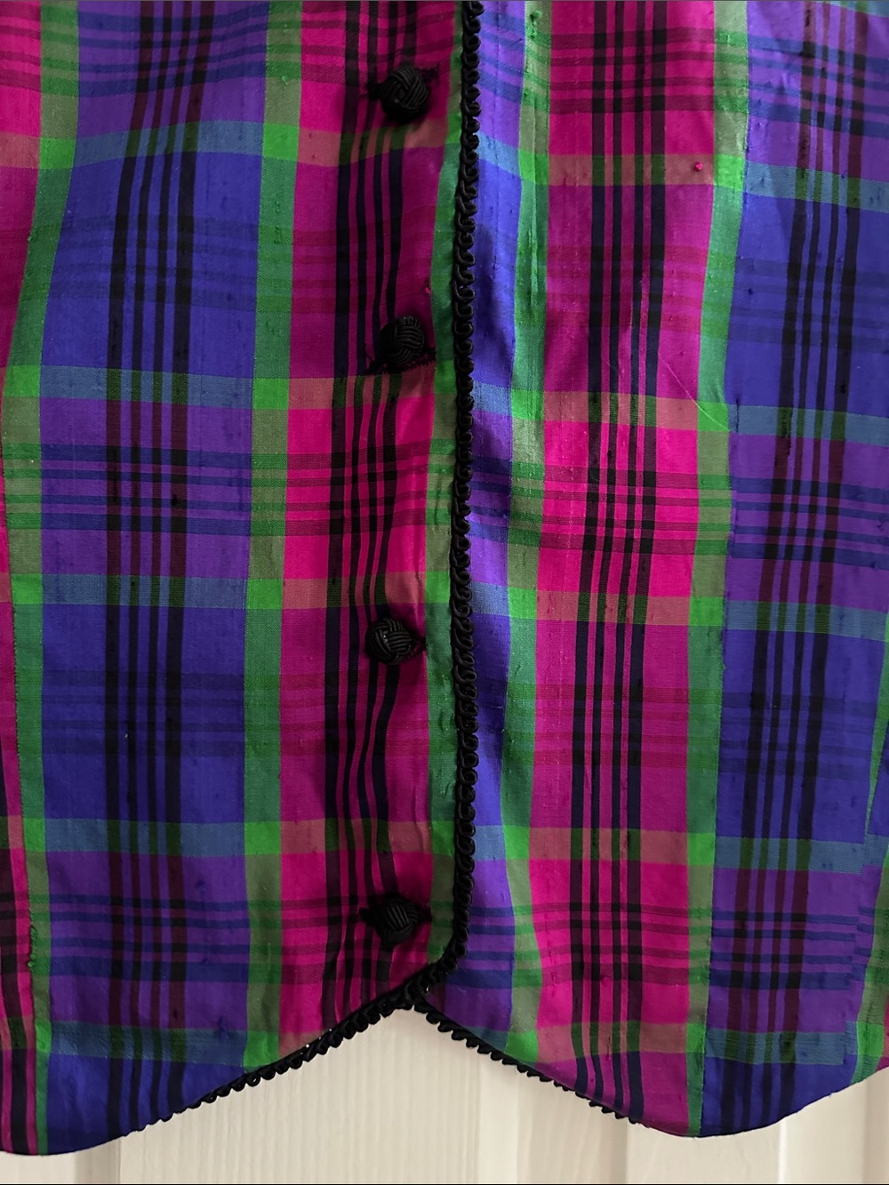 Vintage Silk Plaid Vest Purple & Green Witchy M Maximalist Spooky Boho - Picture 2 of 7